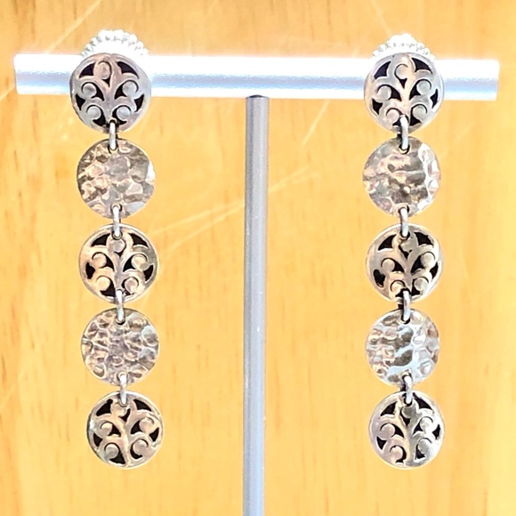 LOIS HILL Drop Dangle Sterling Silver Discs w/ Oxidized Accent & Cut Out Design - Picture 7 of 14